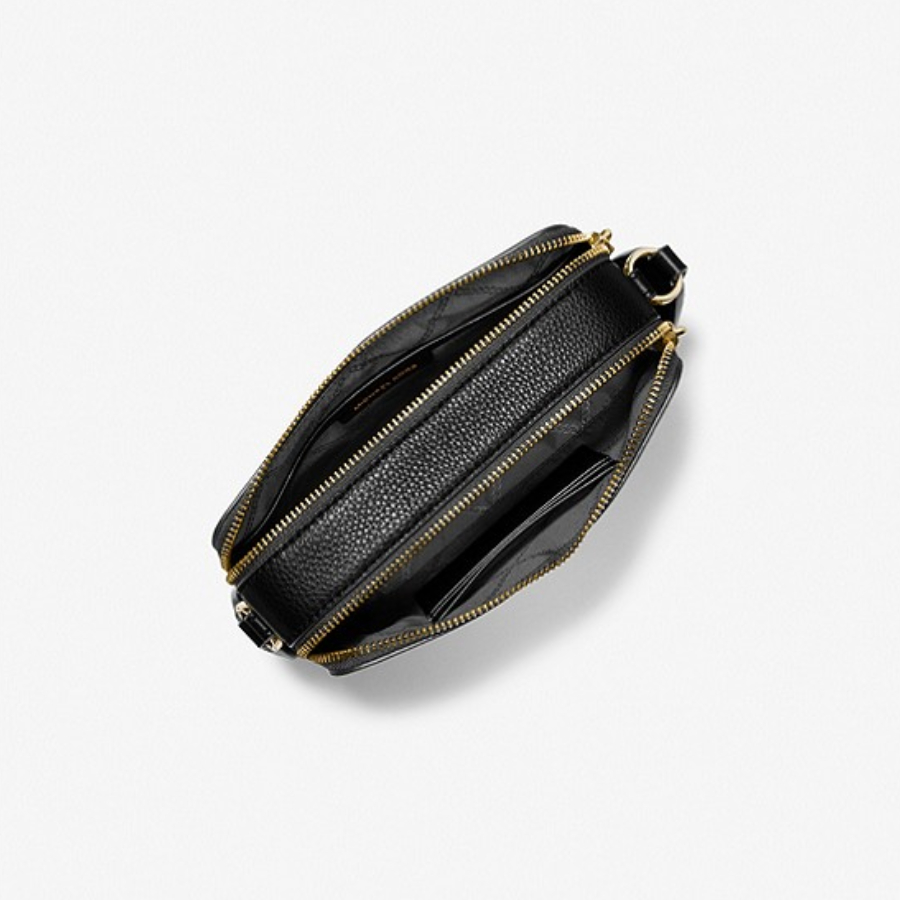 Additional view 1 of Sac à caméra à double fermeture éclair en cuir grainé Jet Set - Noir - Petit
