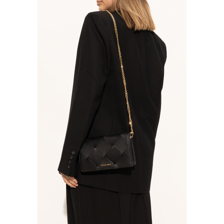 Additional view 2 of Sac à bandoulière Jet Set en cuir tissé de taille moyenne - Noir