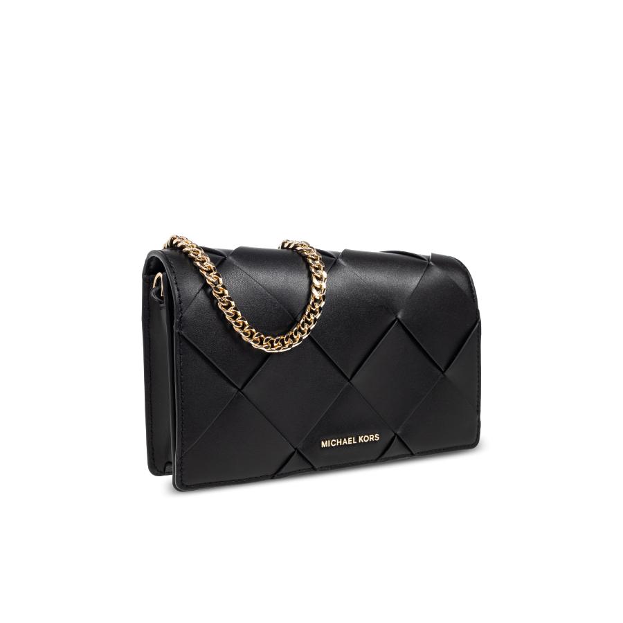 Additional view 1 of Sac à bandoulière Jet Set en cuir tissé de taille moyenne - Noir