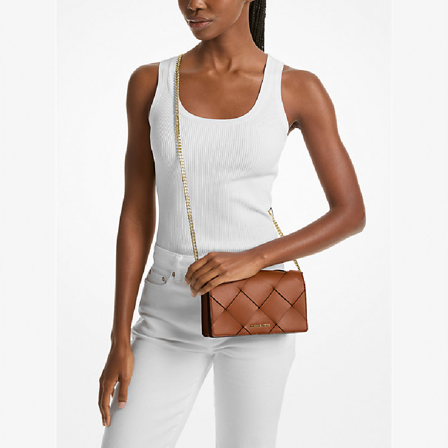 Additional view 1 of Sac à bandoulière Jet Set en cuir tissé de taille moyenne - Valise
