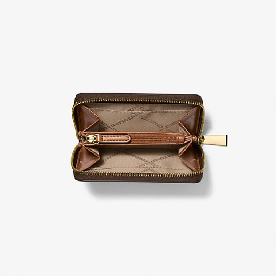 Additional view 2 of Porte-cartes zippé avec logo Signature Jet Set - Marron/Gland - Petit