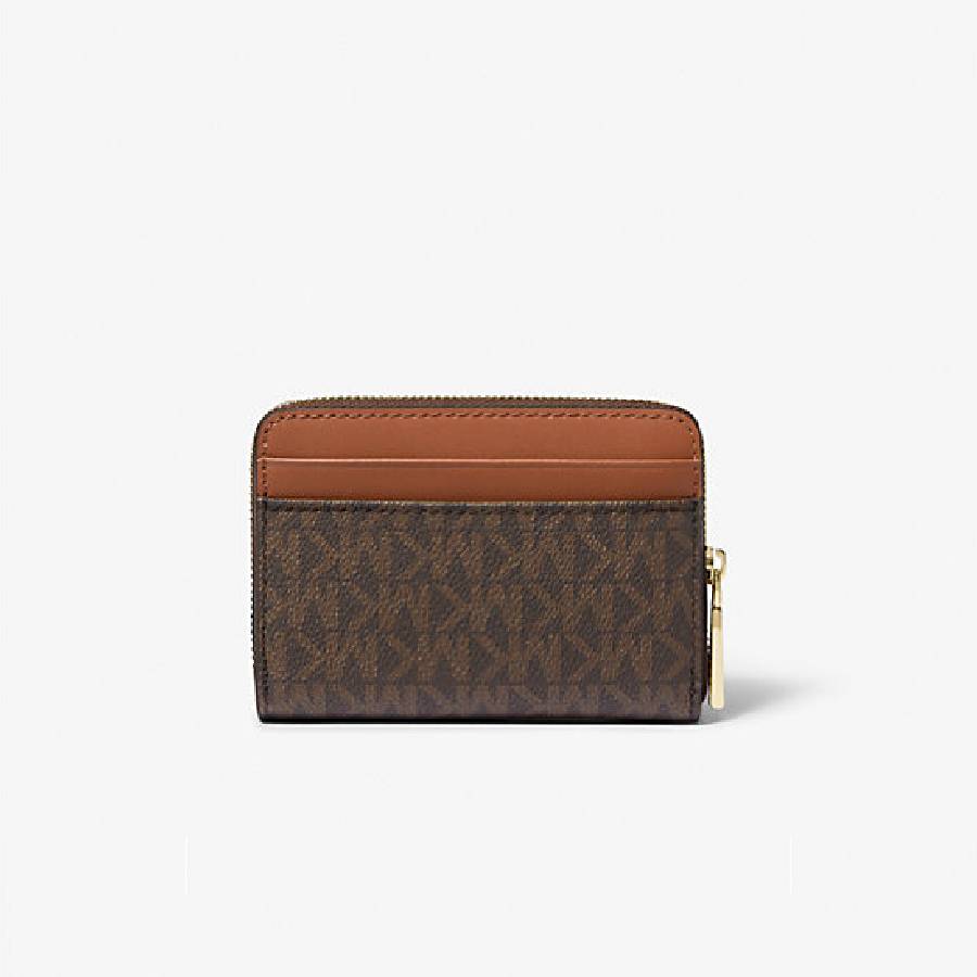 Additional view 1 of Porte-cartes zippé avec logo Signature Jet Set - Marron/Gland - Petit