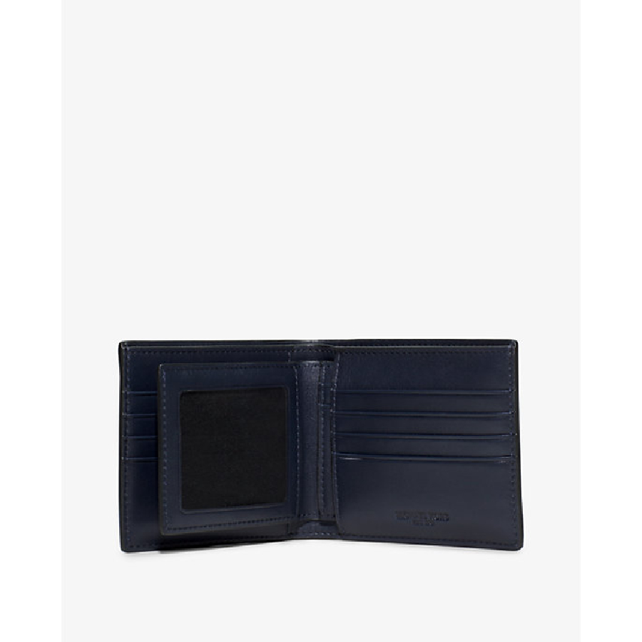 Additional view 1 of Portefeuille à soufflet Harrison en cuir grainé avec porte-passeport - Bleu marine