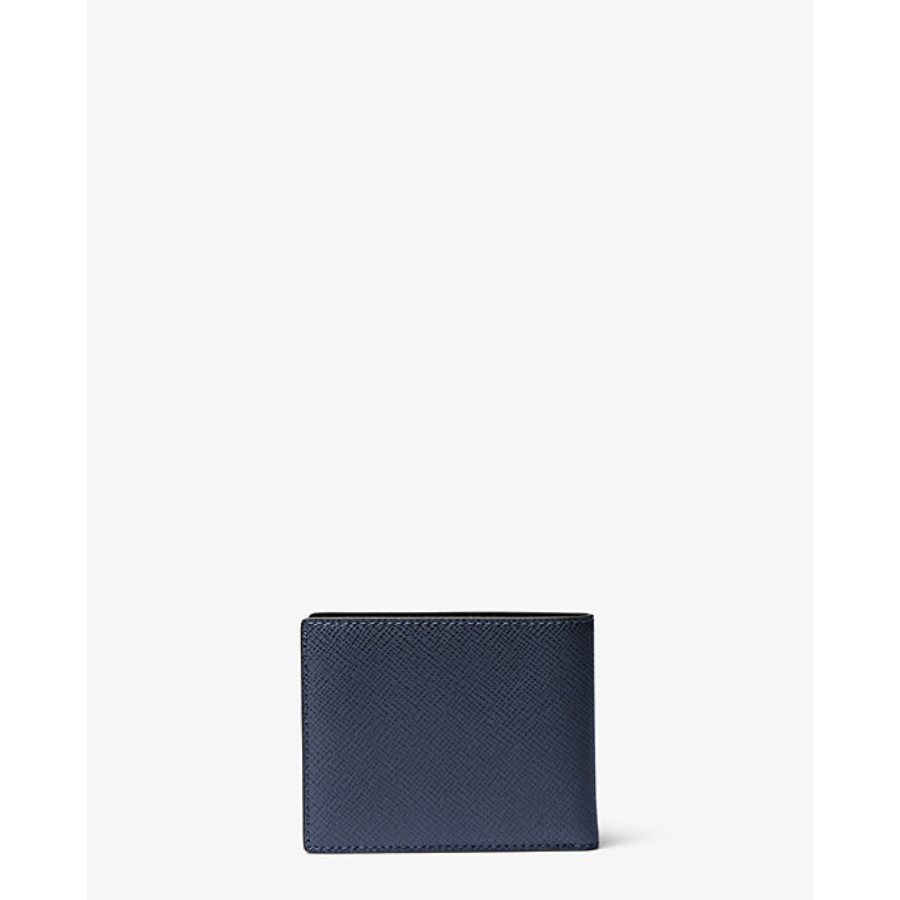 Additional view 2 of Portefeuille à soufflet Harrison en cuir grainé avec porte-passeport - Bleu marine