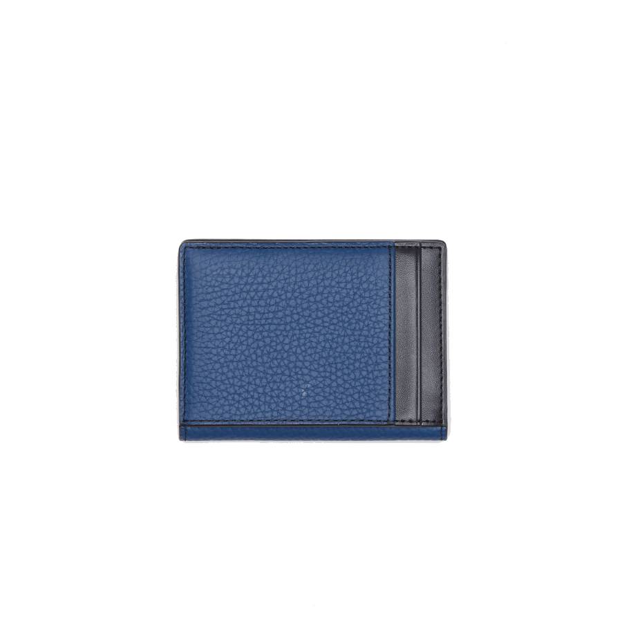 Additional view 1 of Portefeuille Hudson pliable en cuir grainé - Noir / Bleu