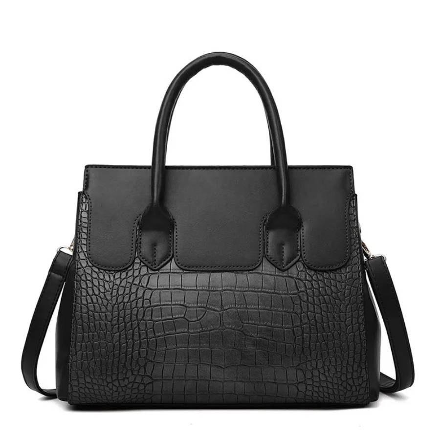 Additional view 1 of Ensemble de sacs fourre-tout en relief crocodile Margot - Noir - 3 pièces