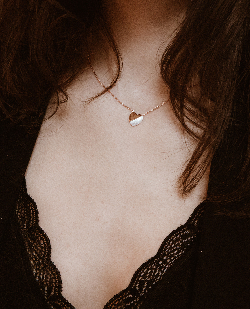 Additional view 1 of Collier à coeur ton or rose