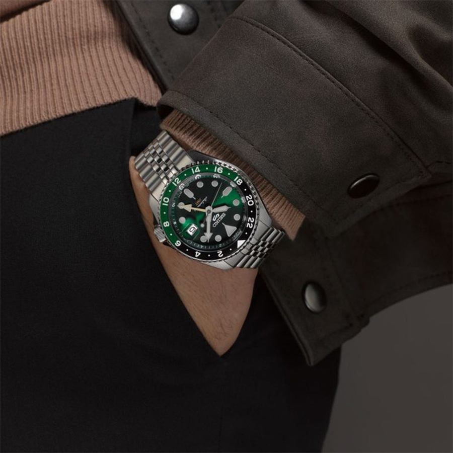 Additional view 2 of Montre mécanique GMT - Hommes - Vert/acier inoxydable