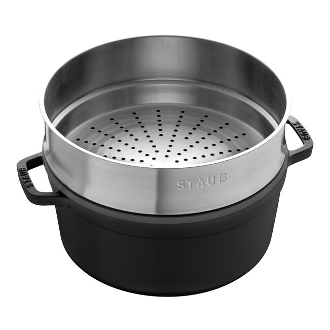 Additional view 1 of Cocotte ronde en fonte avec étuve 5,5 qt./5,2 L - Noir
