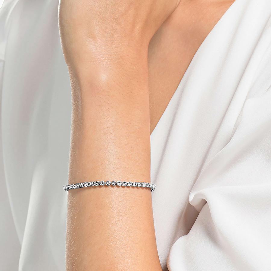 Additional view 2 of Bracelet de tennis Emily à taille ronde blanc - Plaqué rhodium