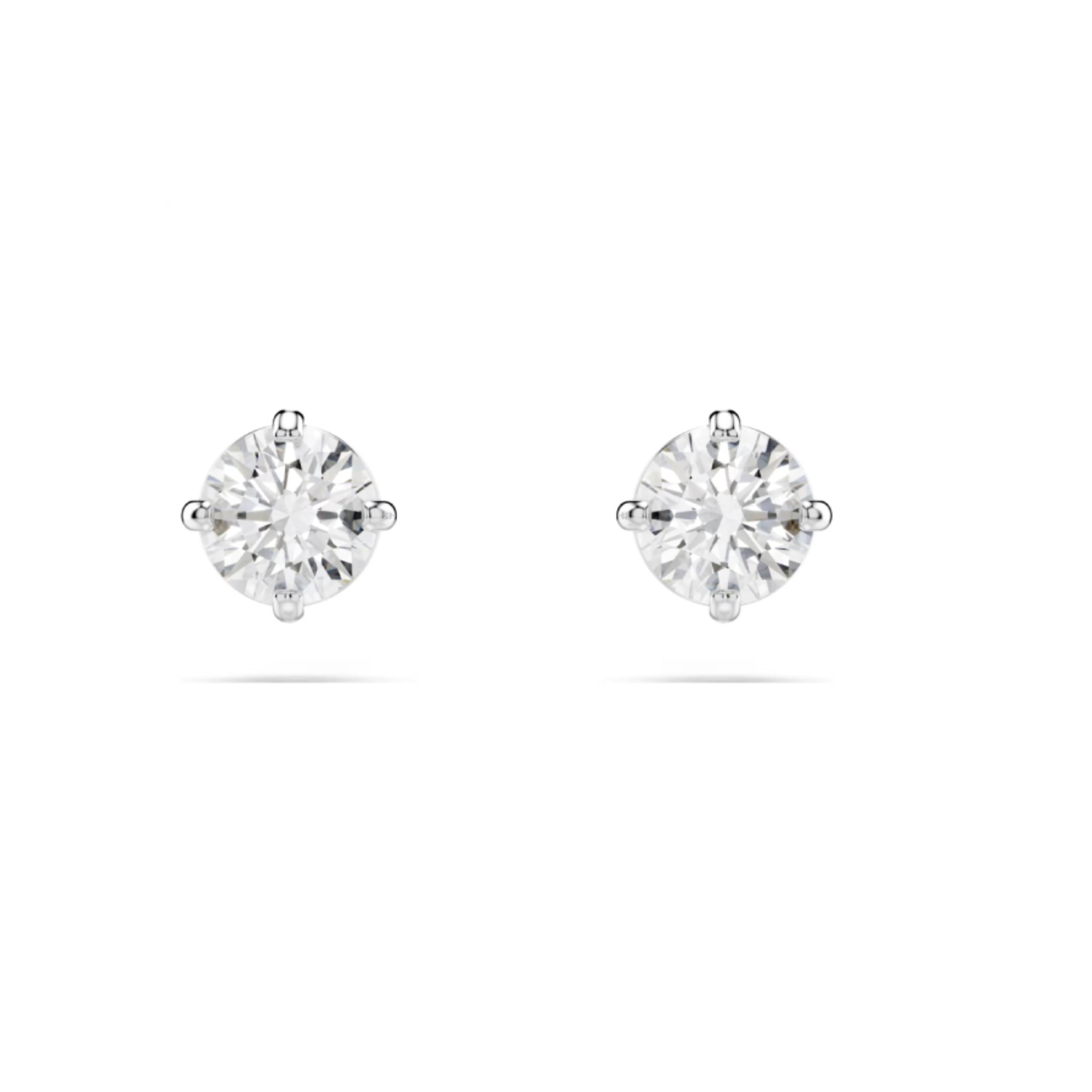Additional view 1 of Boucles d'oreilles à clous Stilla Attract zircone cubique ronde - Blanc plaquées rhodium