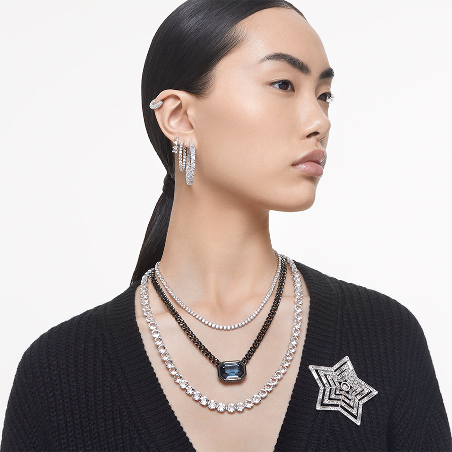 Additional view 1 of Anneaux d'oreilles coupe triangle Ortyx - Blanc / Plaqué rhodium
