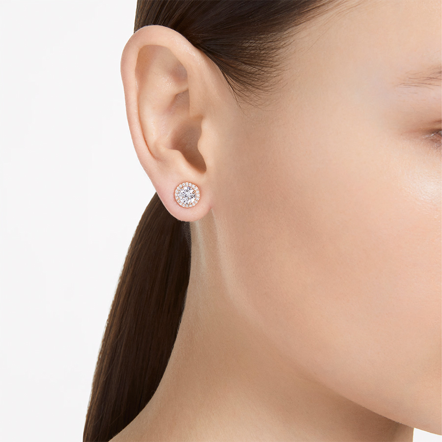 Additional view 1 of Clou d'oreilles coupe ronde pavé Constella - Blanc / Or rose