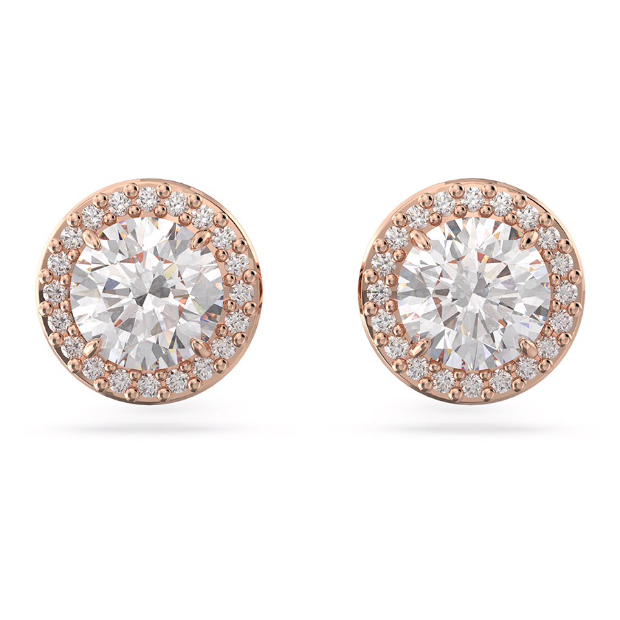 Additional view 2 of Clou d'oreilles coupe ronde pavé Constella - Blanc / Or rose