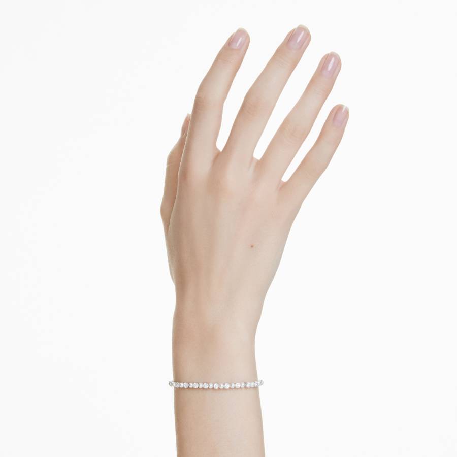 Additional view 1 of Bracelet perle de cristal Matrix - Taille ronde - Blanc / Métal rhodié