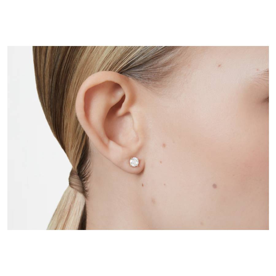 Additional view 1 of Clous d’oreilles solitaire Eternity, Diamants créés en laboratoire 1 ct tw, Forme ronde, Or jaune 14 carats