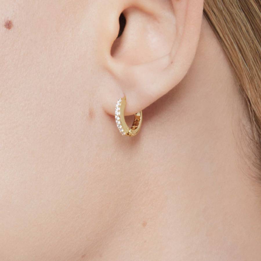 Additional view 1 of Mini-boucles d'oreilles blanches et rondes Matrix - Plaquées or