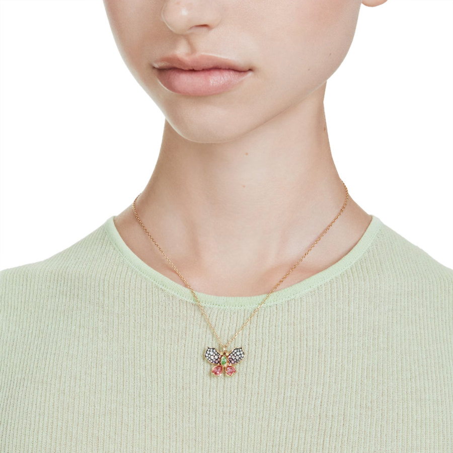 Additional view 1 of Idyllia Butterfly Mixed Cut Pavé Pendant - Multicolored - Gold tone Plated