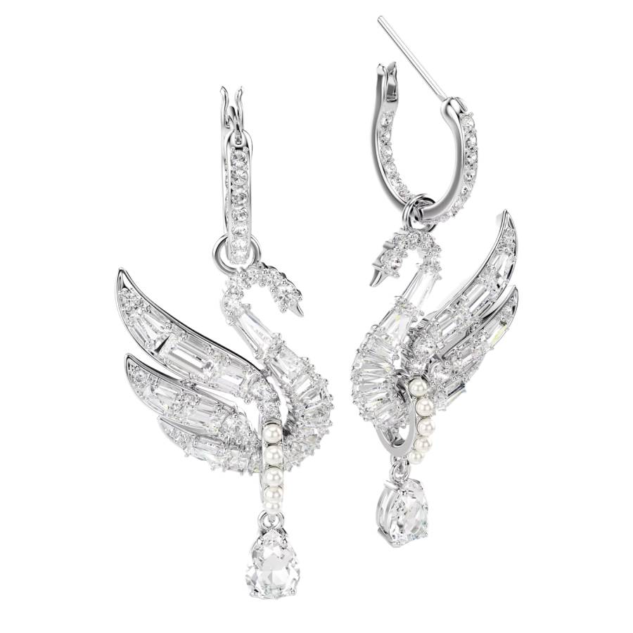 Additional view 1 of Boucles d'oreilles Cygne - Blanc - Rhodié