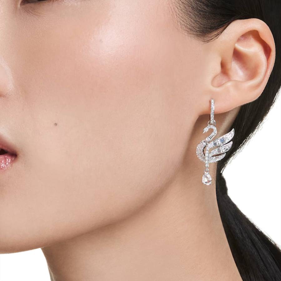 Additional view 2 of Boucles d'oreilles Cygne - Blanc - Rhodié
