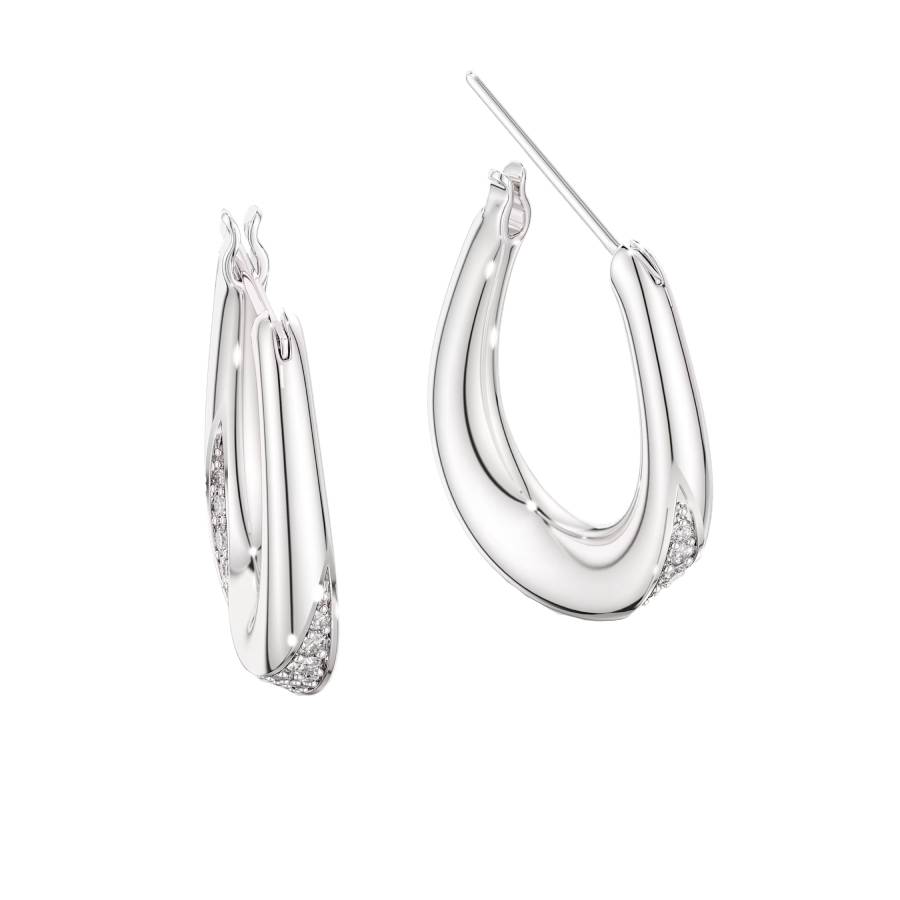 Additional view 1 of Boucles d'oreilles créoles Classica petite taille ronde - Blanc - Argent sterling