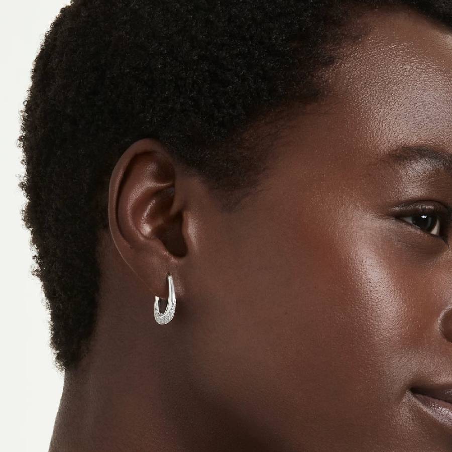 Additional view 2 of Boucles d'oreilles créoles Classica petite taille ronde - Blanc - Argent sterling
