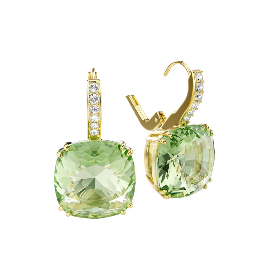 Additional view 1 of Boucles d'oreilles Millenia à facettes coussin - Vert - Finition or 18 carats