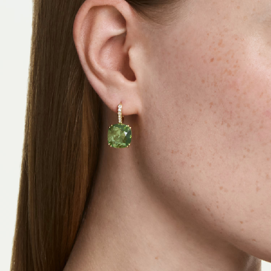 Additional view 2 of Boucles d'oreilles Millenia à facettes coussin - Vert - Finition or 18 carats