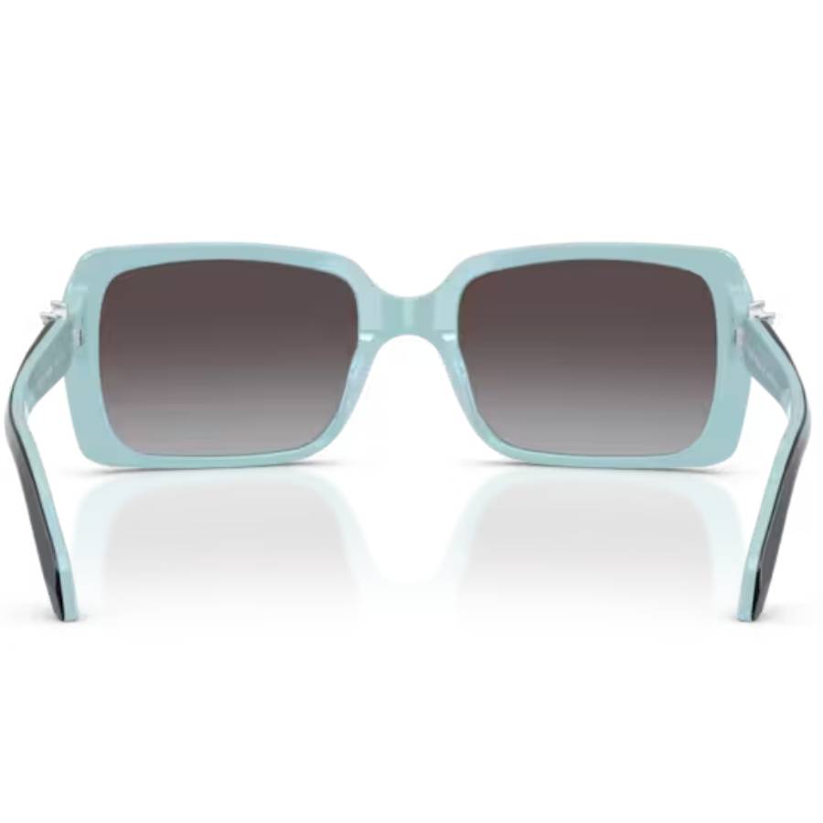 Additional view 2 of Lunettes de soleil rectangulaires avec ornements en strass - Femmes - Noir sur fond bleu Tiffany