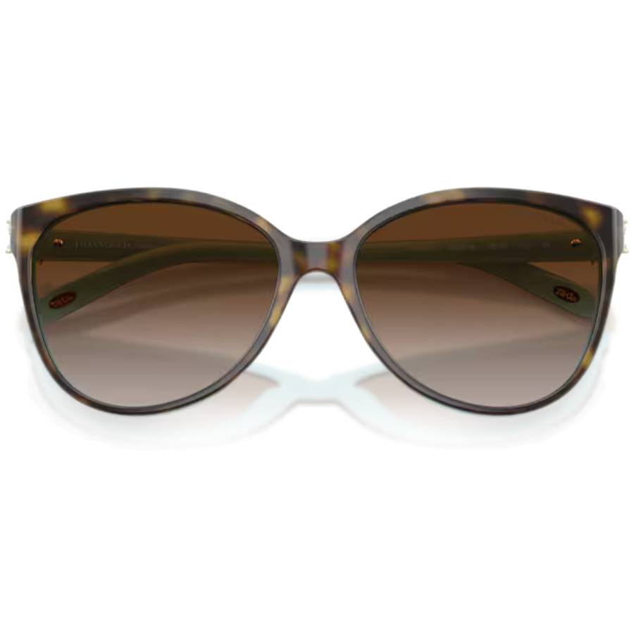 Additional view 1 of Lunettes de soleil œil de chat avec cristaux en strass - Femmes - Havane sur fond bleu Tiffany