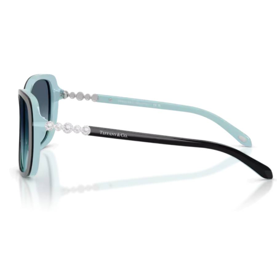 Additional view 2 of Lunettes de soleil rectangulaires avec ornements sur les branches - Femmes - Noir sur fond bleu Tiffany