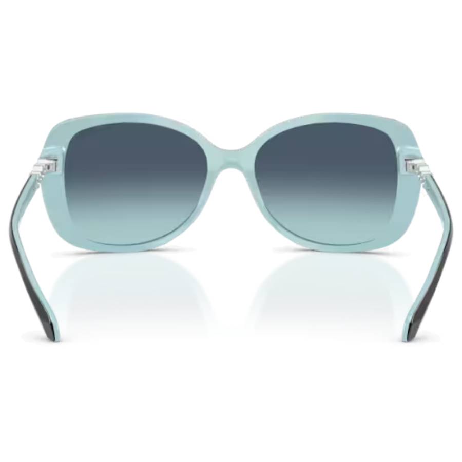Additional view 1 of Lunettes de soleil rectangulaires avec ornements sur les branches - Femmes - Noir sur fond bleu Tiffany