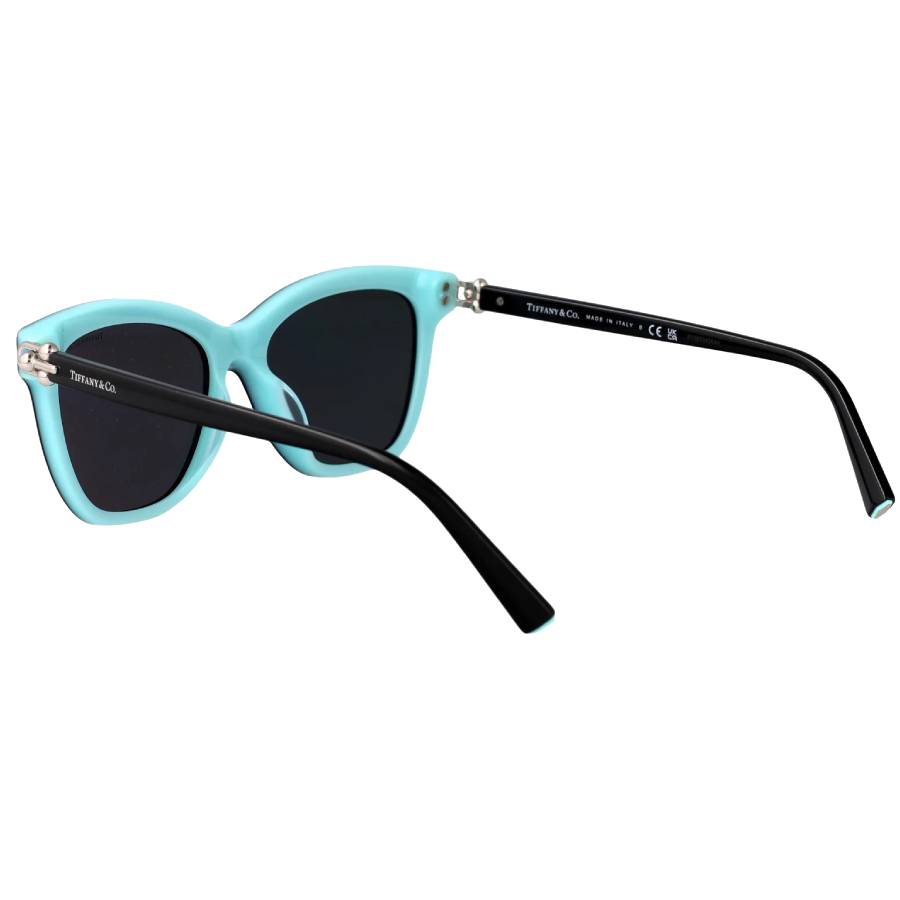 Additional view 2 of Lunettes de soleil carrées avec maillons HardWear - Femmes - Noir sur fond bleu Tiffany
