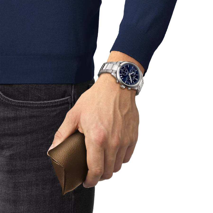 Additional view 2 of Montre chronographe à quartz PR 100 avec index et date - Homme - Bleu/Acier inoxydable - 40 mm