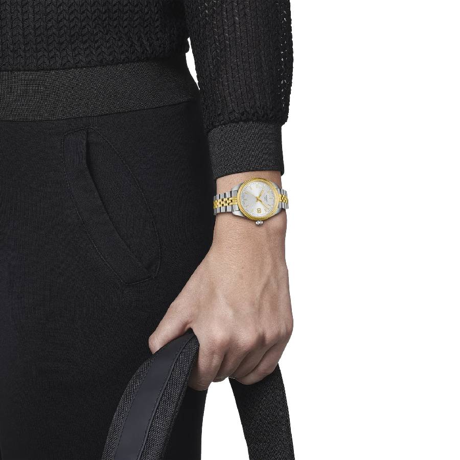 Additional view 2 of Ballade Guilloché Index Date Quartz Watch - Women - Silver/Duotone Stainless Steel - 34mm