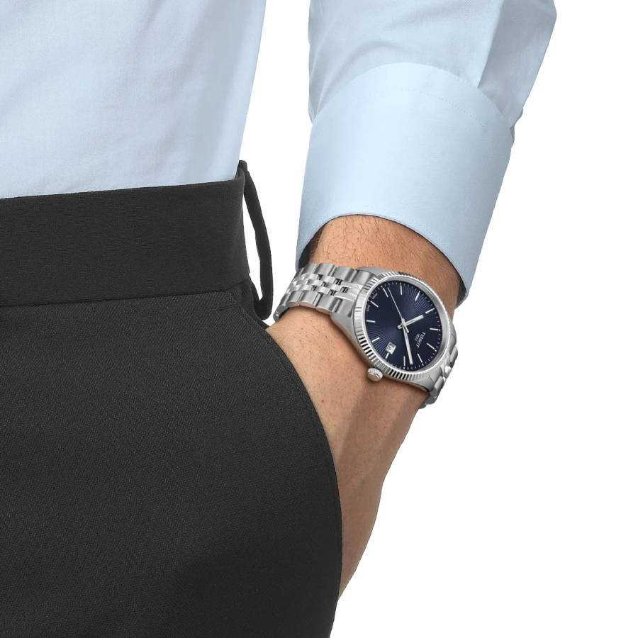 Additional view 2 of Ballade Guilloché Index Date Quartz Watch - Men - Blue/Stainless Steel - 40mm
