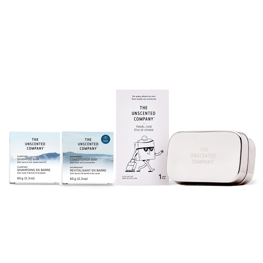 Additional view 1 of Ensemble de voyage pour cheveux : étui de voyage en acier inoxydable avec barres de shampoing et revitalisant.