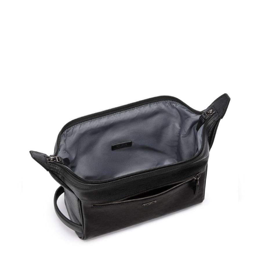 Additional view 1 of Trousse de voyage à armature - Cuir embossé noir