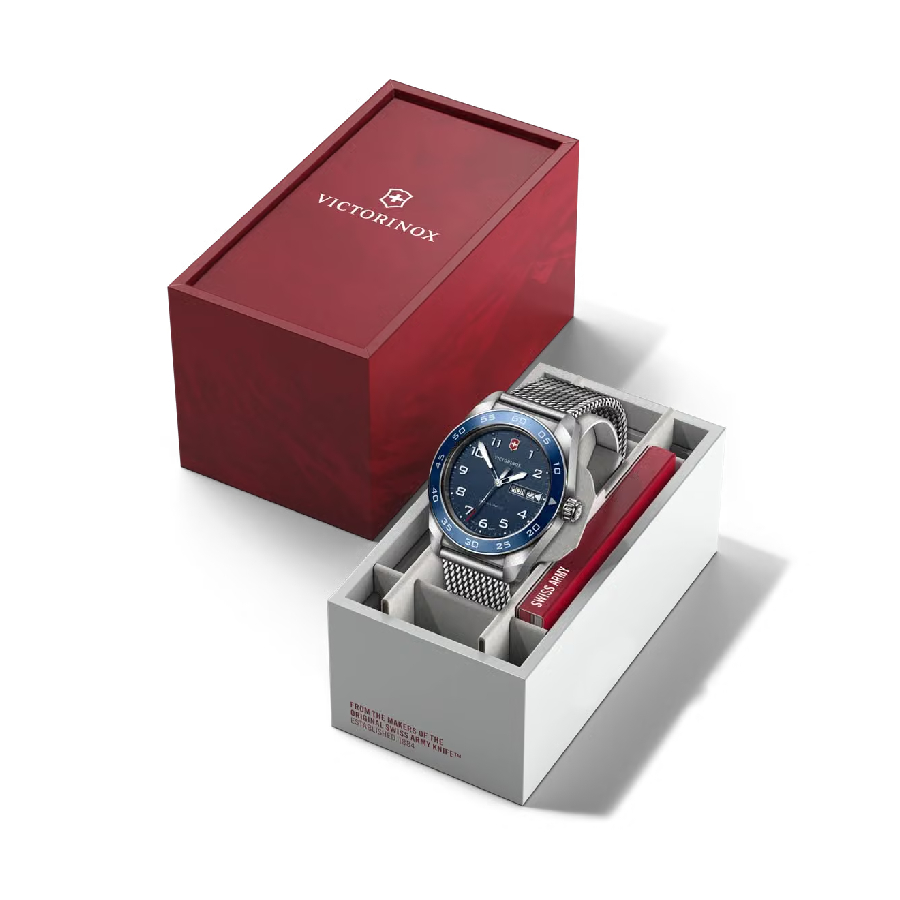 Additional view 1 of Montre à lunette bleue et cadran avec index, jour et date - Homme - Maillage bleu en acier inoxydable - 42 mm