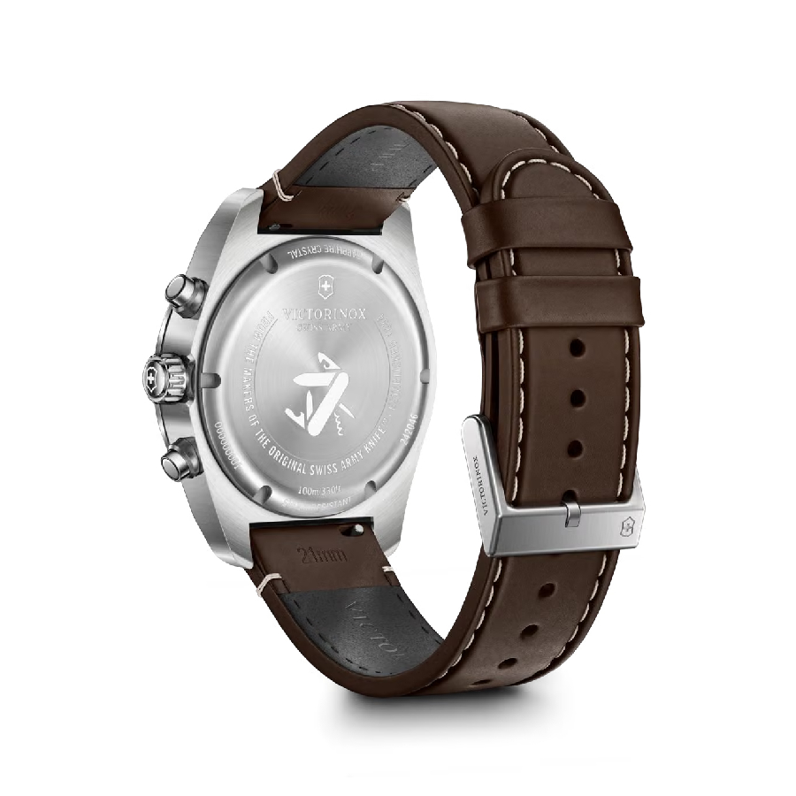 Additional view 1 of Montre chronographe à cadran avec index noirs et date - Homme - Acier inoxydable/cuir marron - 42 mm