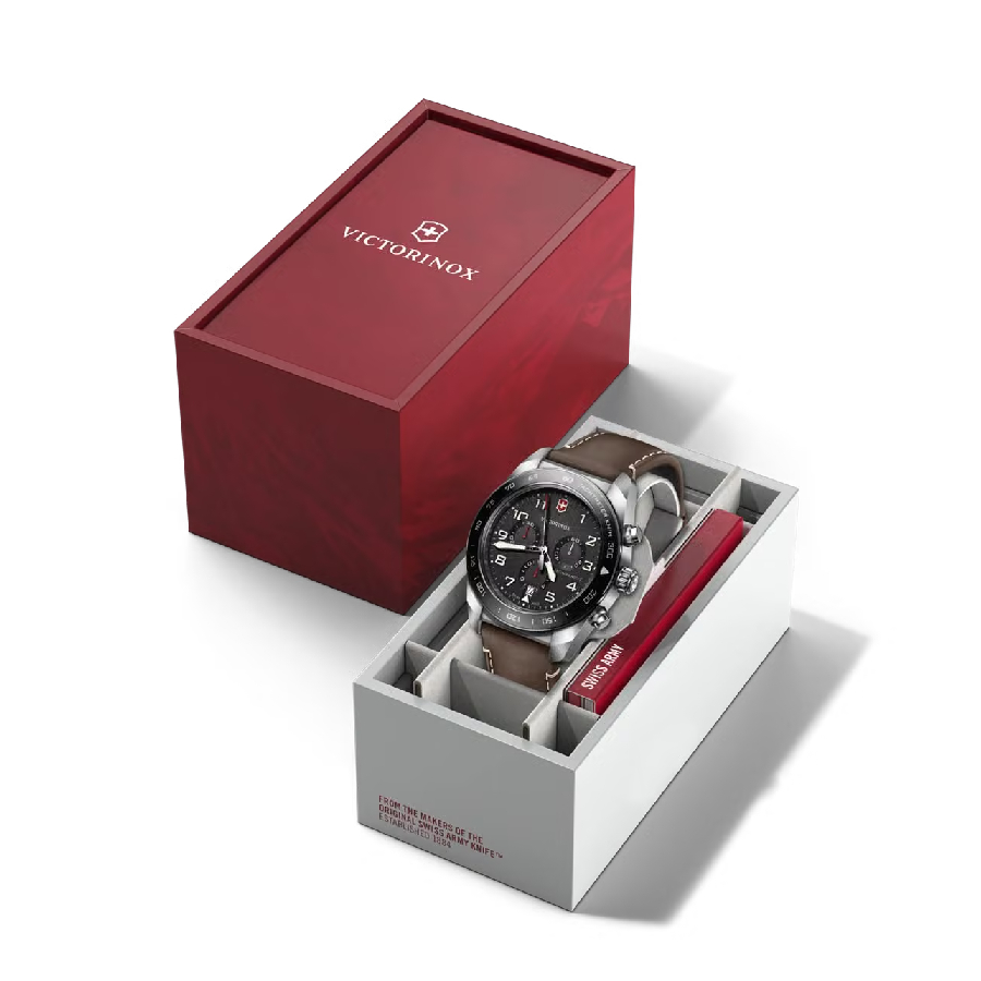 Additional view 2 of Montre chronographe à cadran avec index noirs et date - Homme - Acier inoxydable/cuir marron - 42 mm