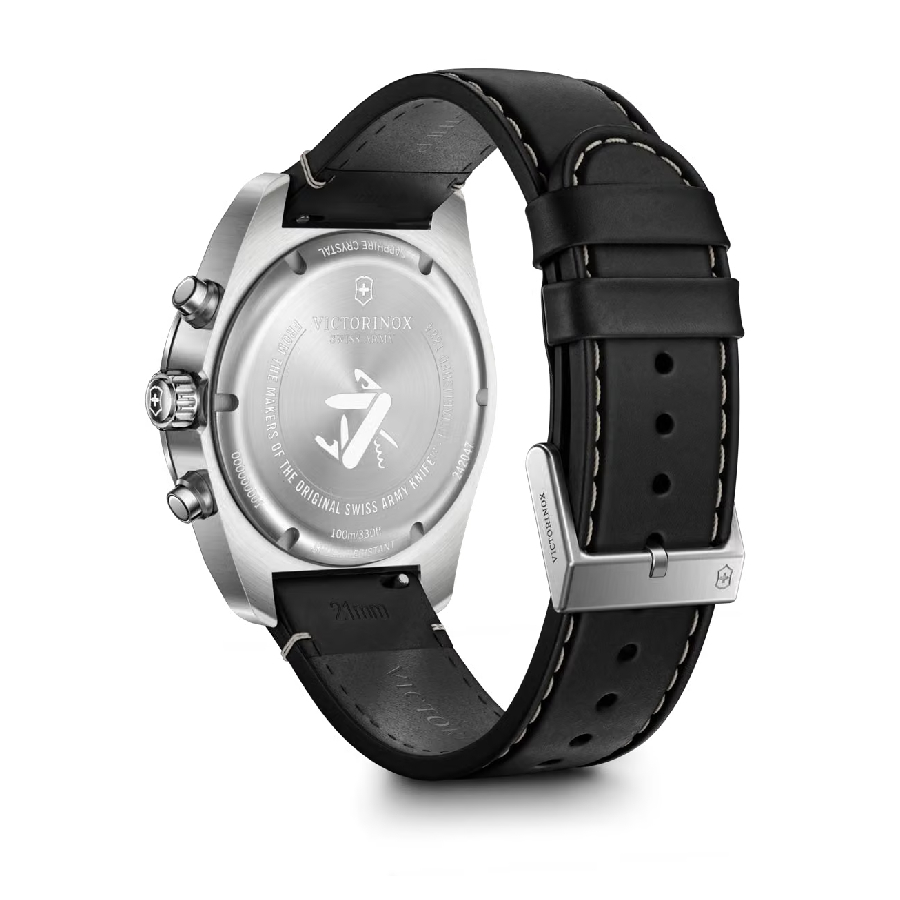 Additional view 1 of Chronograph Blue Bezel and Roman Dial Watch - Men - Stainless Steel/Black Leather - 42mm