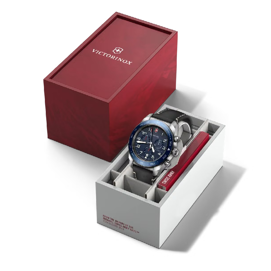 Additional view 2 of Chronograph Blue Bezel and Roman Dial Watch - Men - Stainless Steel/Black Leather - 42mm