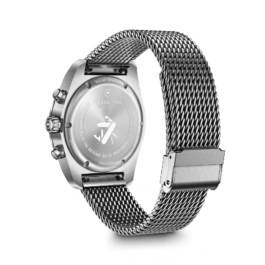 Additional view 1 of Montre chronographe avec lunette noire et cadran à index et date - Homme - Bracelet en maille d'acier inoxydable - 42 mm