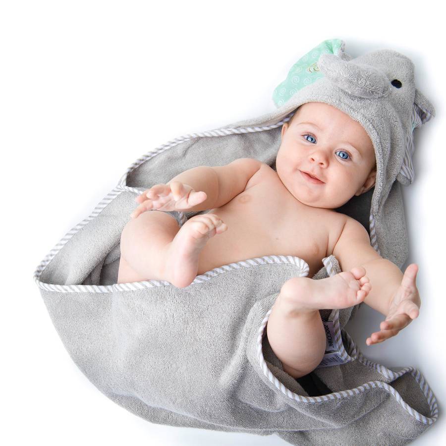 Additional view 1 of Serviette de bain à capuche en éponge Baby Snow - Elle Elephant - 0-18 mois