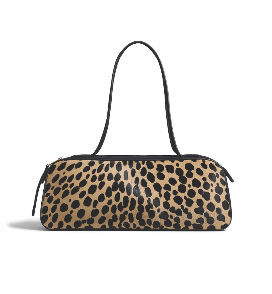 Leopard printed tan shoulder bag.