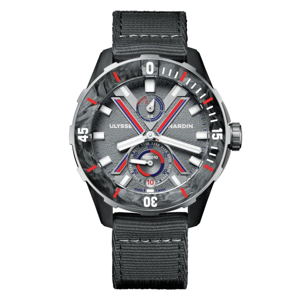 Black watch with grey centre and small red and navy details.
