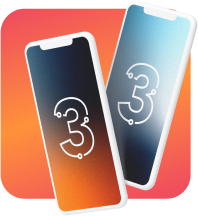 Graphic featuring two smartphones displaying the number "3," representing Three Magazine's digital engagement and advertising opportunities.