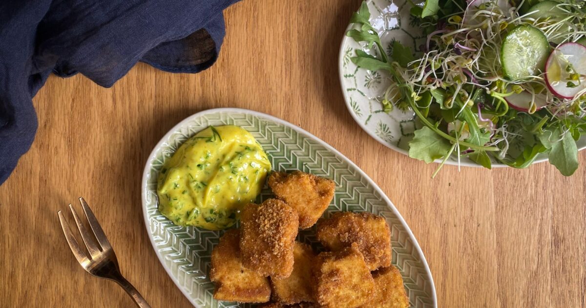 Croquettes de tofu bio au four, mayo au cari et fines… QuébecBio