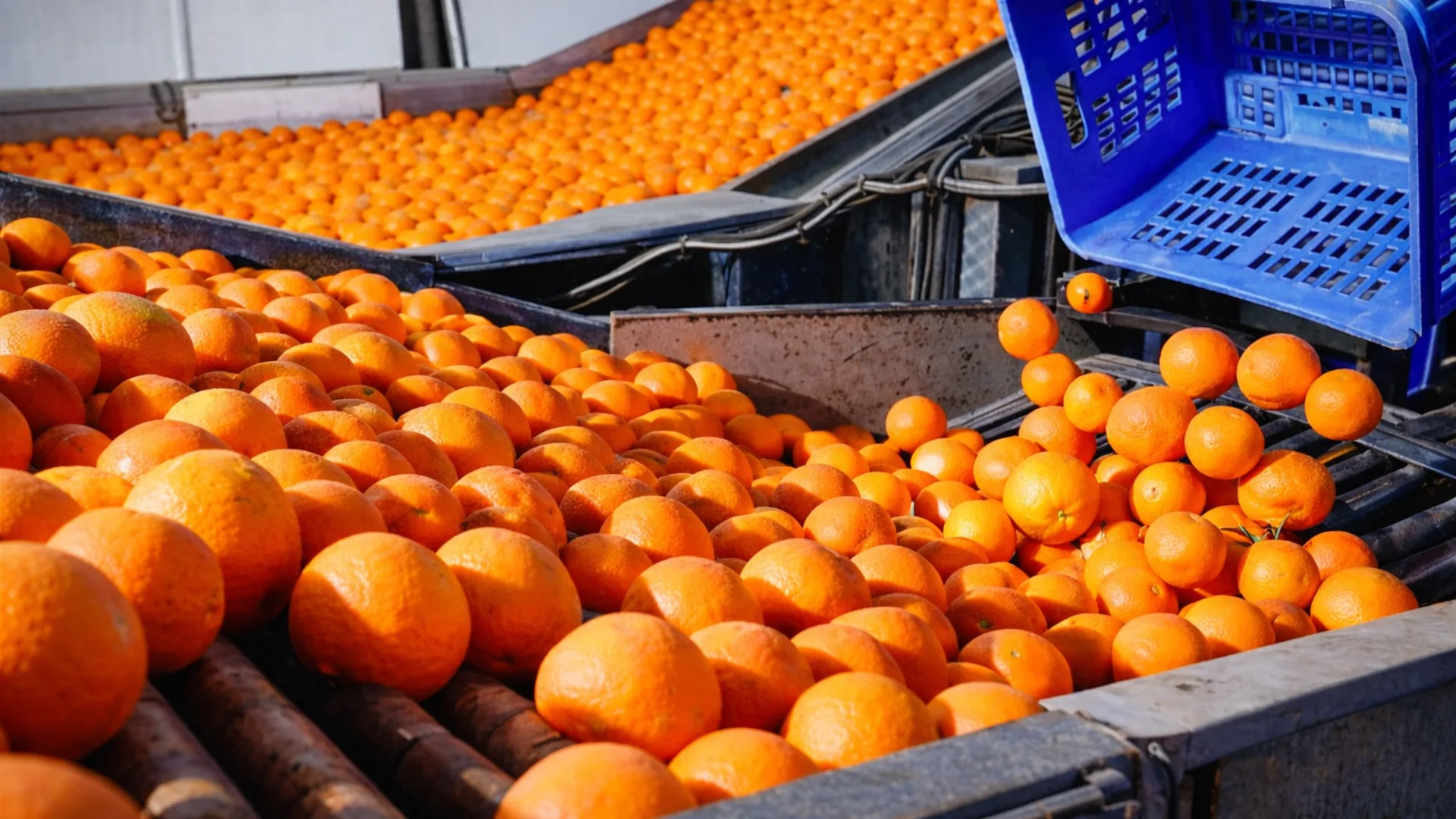 Oranges on a conveyor belt